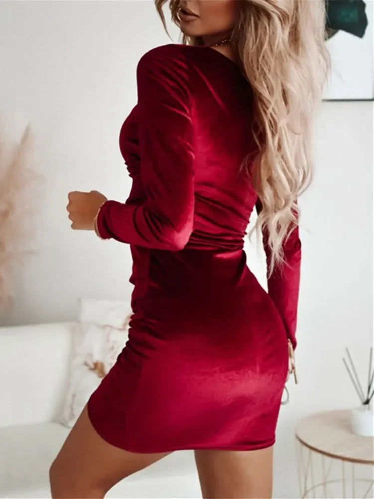 Autumn Velvet V-Neck Bodycon Dress LUXLIFE BRANDS
