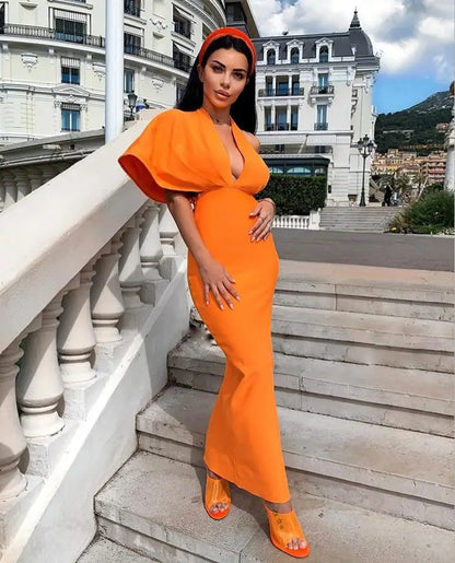 Orange Celebrity Evening Party Gown