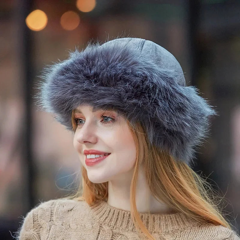 New Thick Warm Russian Hat Ladies Suede Bomber Hat Windproof Women Fur Hat Female Mongolia Cap Women Fox Fur Skullies Beanies LUXLIFE BRANDS