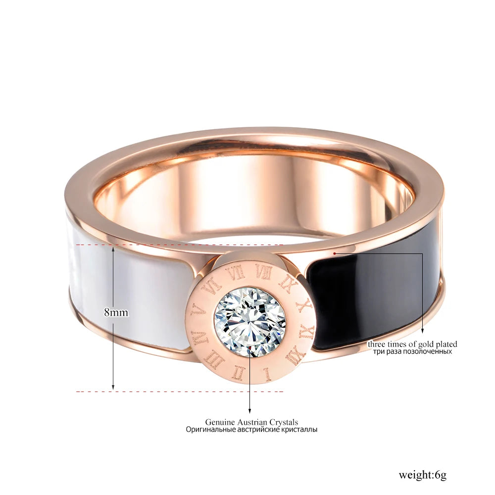 JeeMango Fashion Stainless Steel Fine Jewelry Cubic Zirconia Shell Roman Alphabet Bridal Wedding Rings For Women Jewelry JR17033 Luxlife Brands