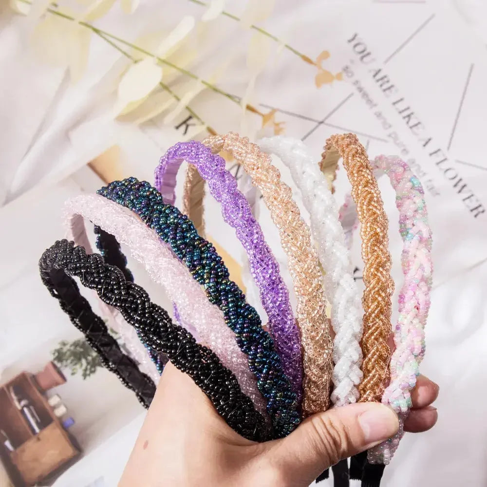 Retro Handmade Bead Hairband Elastic Women Headband Hair Accessories Metal Crystal Braid Head Bands Girls Hair Hoops Headwear - LUXLIFE BRANDS