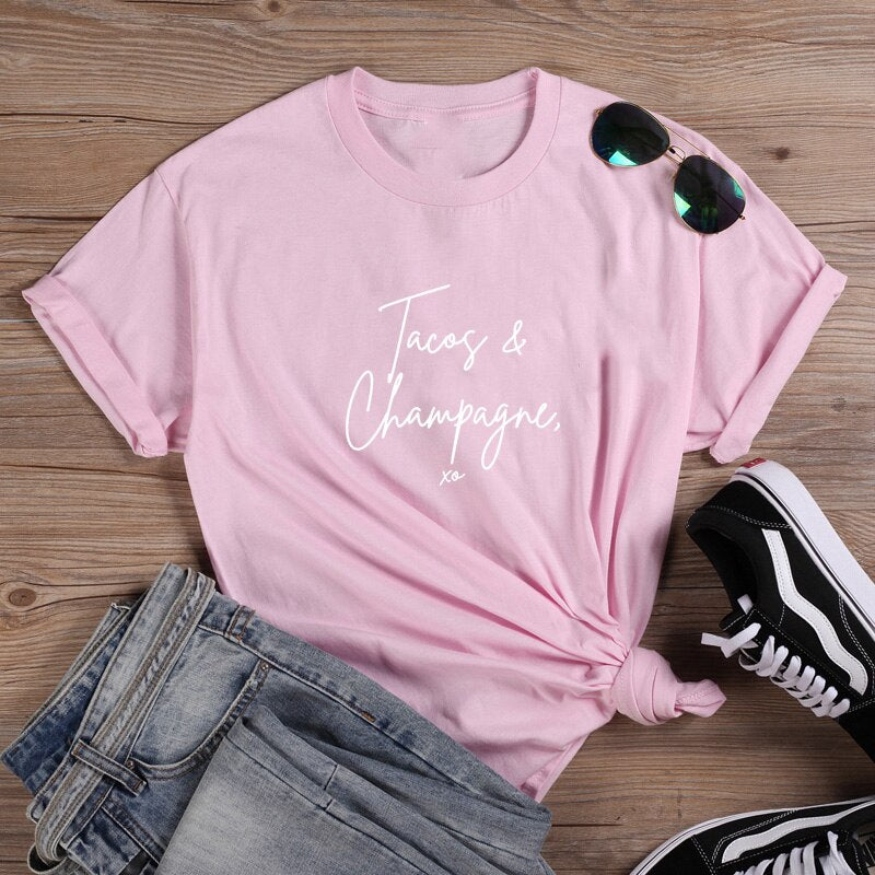 Tacos & Champagne Cotton T Shirt