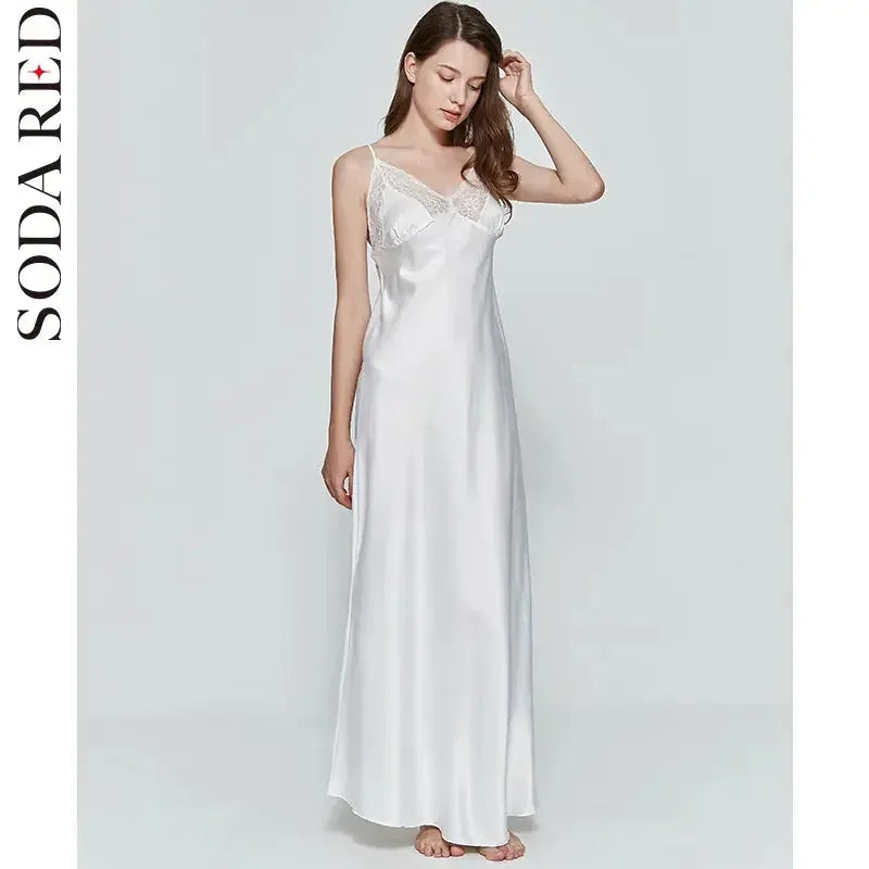 Sexy Women Nightgown Long Night Dress Artificial Silk Stain Deep-V Sleepwear Female Dressing Gown Nightie Nightwear - LUXLIFE BRANDS