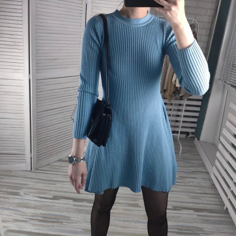 HLBCBG basic autumn winter short aline thick sweater dress elegant knit dress women slim mini dress Female chic knit sexy dress LUXLIFE BRANDS