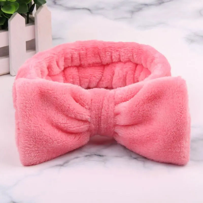 New Colorful Coral Fleece Wash Face Hairbands For Women Cute Soft Bow Makeup Elastic Hair Bands Headband Turban Hair Accessories