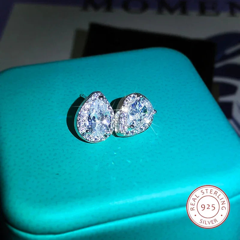925 Sterling Silver AAA Zircon Water Drop Earrings