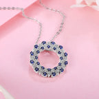 ATTAGEMS Created Blue Sapphire Solid 925 Sterling Silver Halo Pendant Necklace For Women Christmas Engagement Wedding Party Gift Luxlife Brands