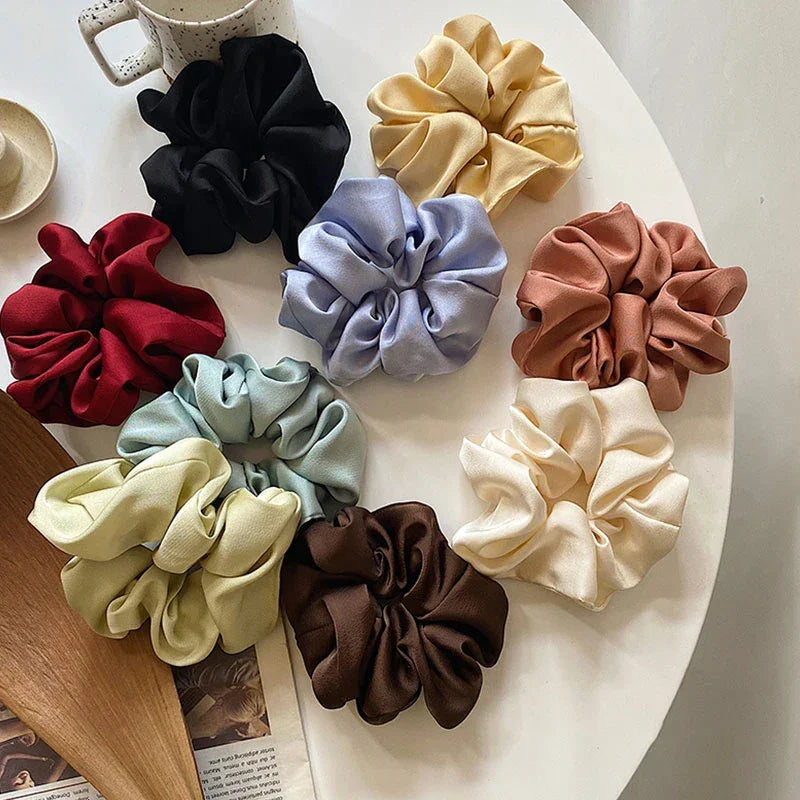 Women Silk Scrunchie Elastic Handmade Multicolor Hair Band Ponytail Holder Headband Hair Accessories 1PC Satin Silk Solid Color LUXLIFE BRANDS