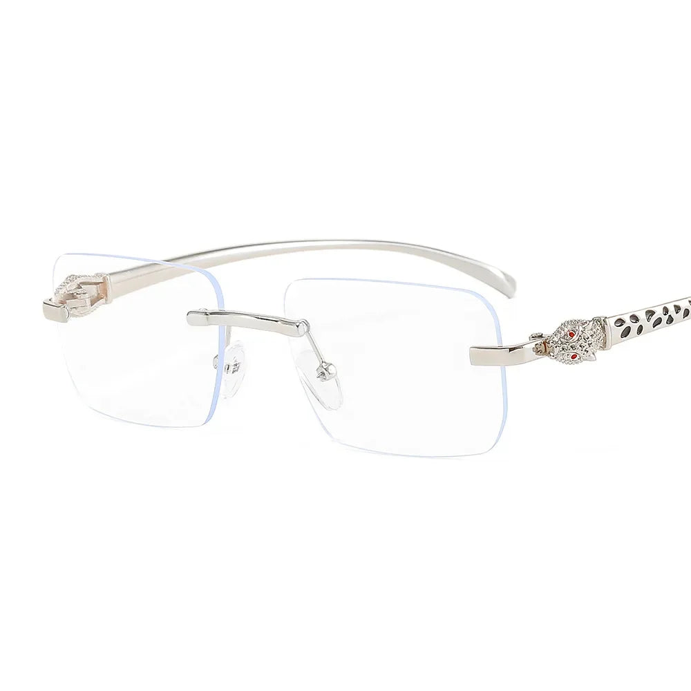 Vintage Fashion Rimless Small Square Sunglasses Women Men Luxury Brand Designer Travel Driving Metal Leopard Head Sun Glasses