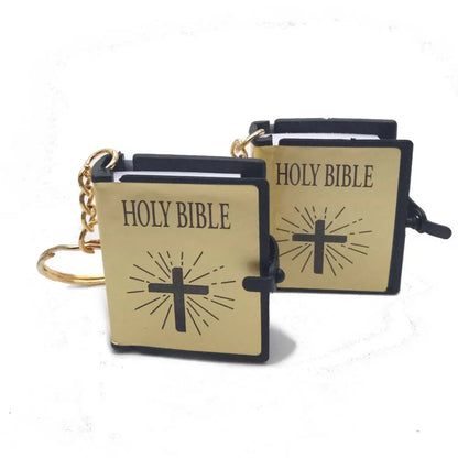 English Mini HOLY Bible Keychain Religious Christian Jesus Cross Key Chain Women Prayer God Bless Gift Souvenirs Keyring LUXLIFE BRANDS