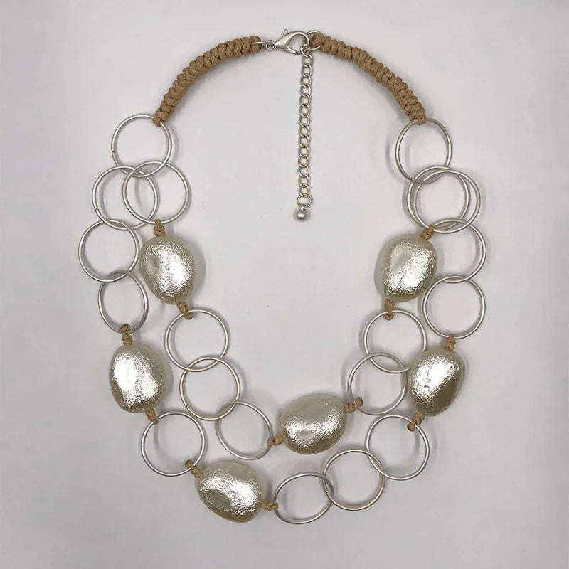 Suekees Boho Fashion Jewelry Gothic Collar Necklace Wax Cord Metal Link Pearl Beads Earthy Collares Necklace Women Accessories