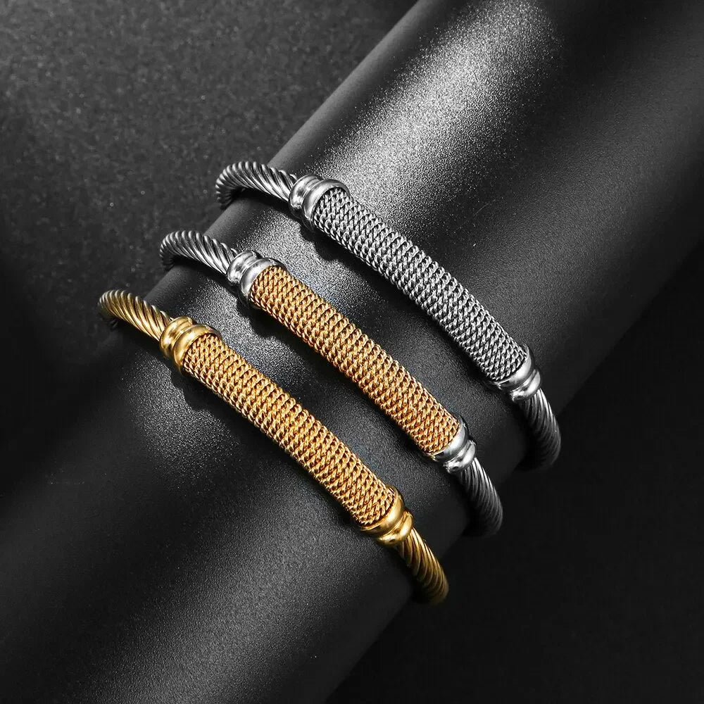 Stainless Steel Gold Color Bangle Bracelets Luxury Brand Stylish Mesh Bangle for Women Men Decoration Jewelry Accessory Gift