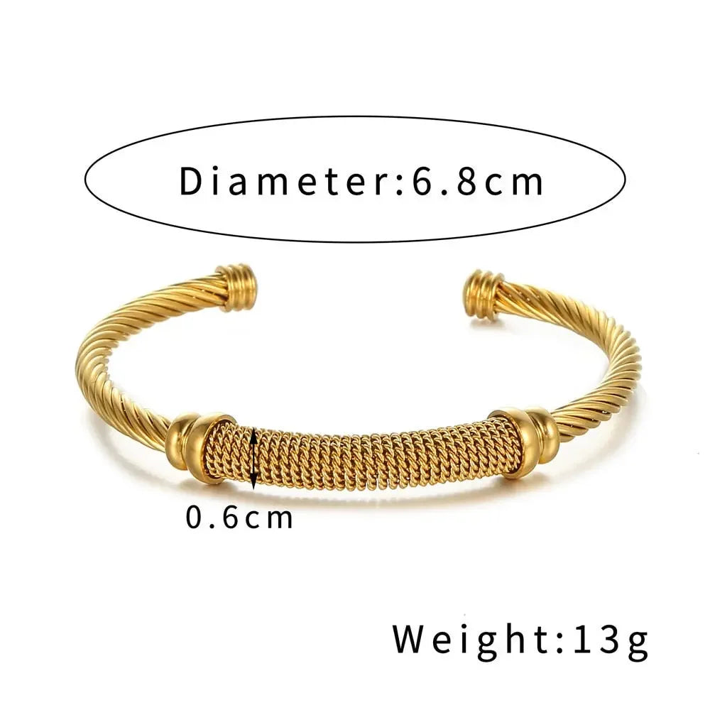 Stainless Steel Gold Color Bangle Bracelets Luxury Brand Stylish Mesh Bangle for Women Men Decoration Jewelry Accessory Gift