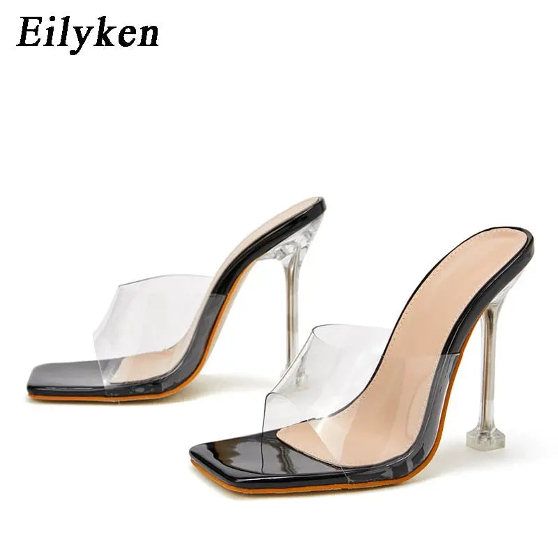 Eilyken New Women Slippers Fashion Transparent Perspex High Heels Female Square Toe Sandals Summer Party Slides Shoes Size 35-42
