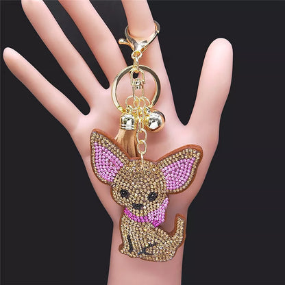 Cute Chihuahua Dog Crystal Keychain Bag Accessories for Women Gold Color Female Keyring Jewelry llaveros para mujer K7326S01 LUXLIFE BRANDS