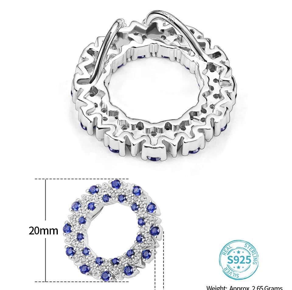 ATTAGEMS Created Blue Sapphire Solid 925 Sterling Silver Halo Pendant Necklace For Women Christmas Engagement Wedding Party Gift Luxlife Brands