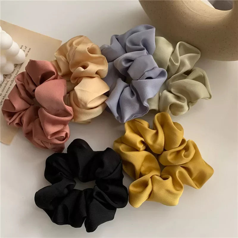 Women Silk Scrunchie Elastic Handmade Multicolor Hair Band Ponytail Holder Headband Hair Accessories 1PC Satin Silk Solid Color LUXLIFE BRANDS