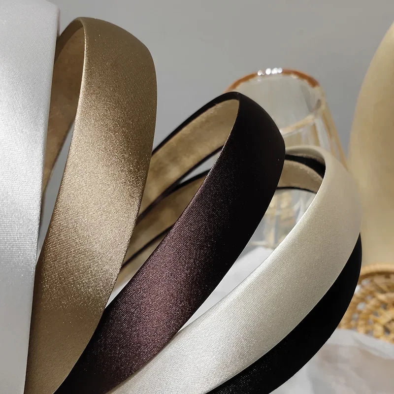 New Hair Band Fashion Retro Wide Headband Simple Headwear Bezel Hair Accessories For Woman Satin Hair Hoop Solid Color Hairbands LUXLIFE BRANDS