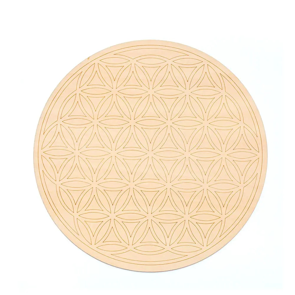 Chakra Flower of Life Natural Wood Coasters For Crystal Set