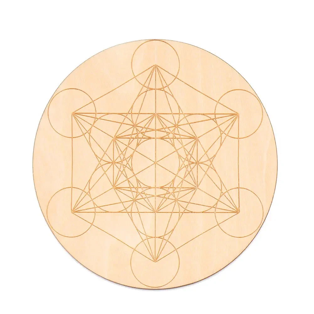 Chakra Flower of Life Natural Wood Coasters For Crystal Set