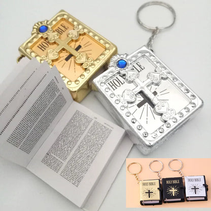 English Mini HOLY Bible Keychain Religious Christian Jesus Cross Key Chain Women Prayer God Bless Gift Souvenirs Keyring LUXLIFE BRANDS