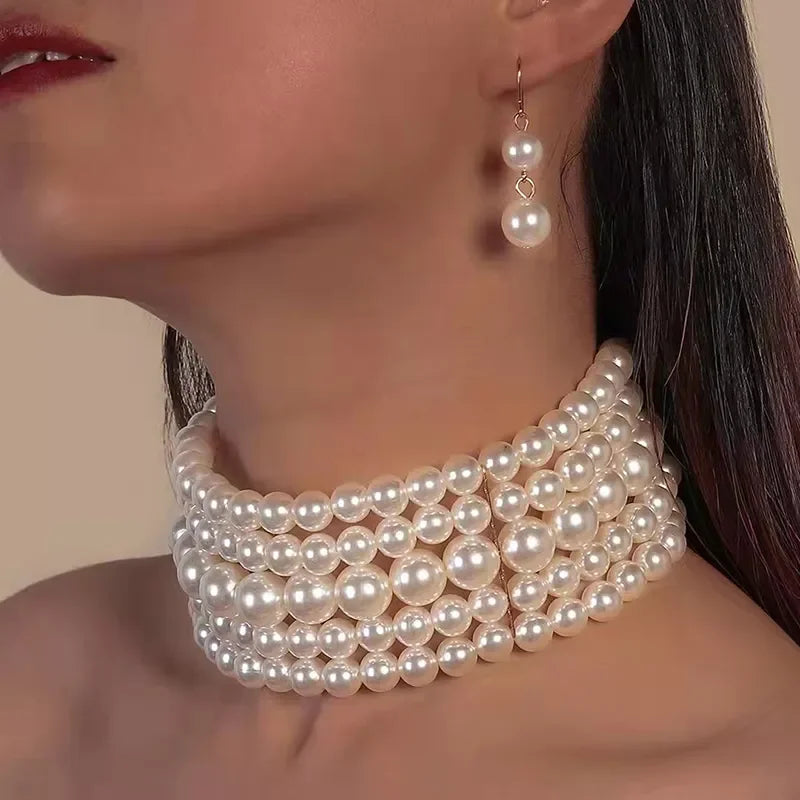 Pearl Necklace & Pendant Multi Layer Torques African Necklace Sets Dubai Wedding Bridal Jewelry Luxury Women Fashion Collar LUXLIFE BRANDS
