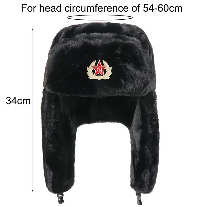 CAMOLAND Women Winter Hats Warm Faux Fur Bomber Hat For Men Soviet Army Military Badge Caps Male Thermal Earflap Cap Russia Hat LUXLIFE BRANDS