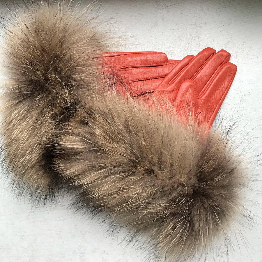 Genuine Leather Fur Gloves LUXLIFE BRANDS
