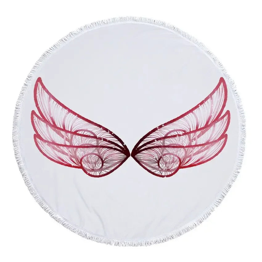 Summer Microfiber Round Beach Towel Circle Fairy Cupid Wings Print Shower Bath Towels Yoga Mat Blanket toalla de playa redonda
