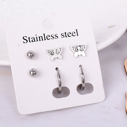 Stainless Steel Earrings Small Cute Butterfly Star Moon Heart Stud Earrings Set Punk Piercing Earing Women&#39;s Minimalist Jewelry