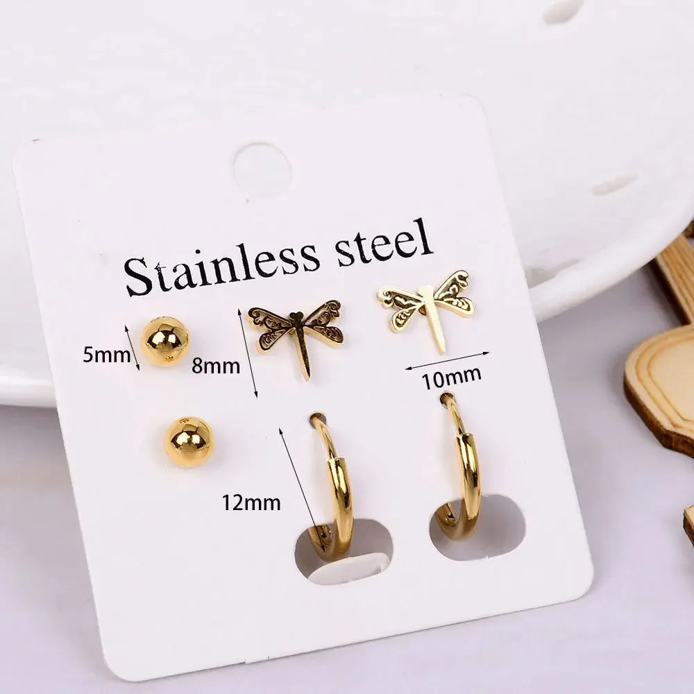 Stainless Steel Earrings Small Cute Butterfly Star Moon Heart Stud Earrings Set Punk Piercing Earing Women&#39;s Minimalist Jewelry