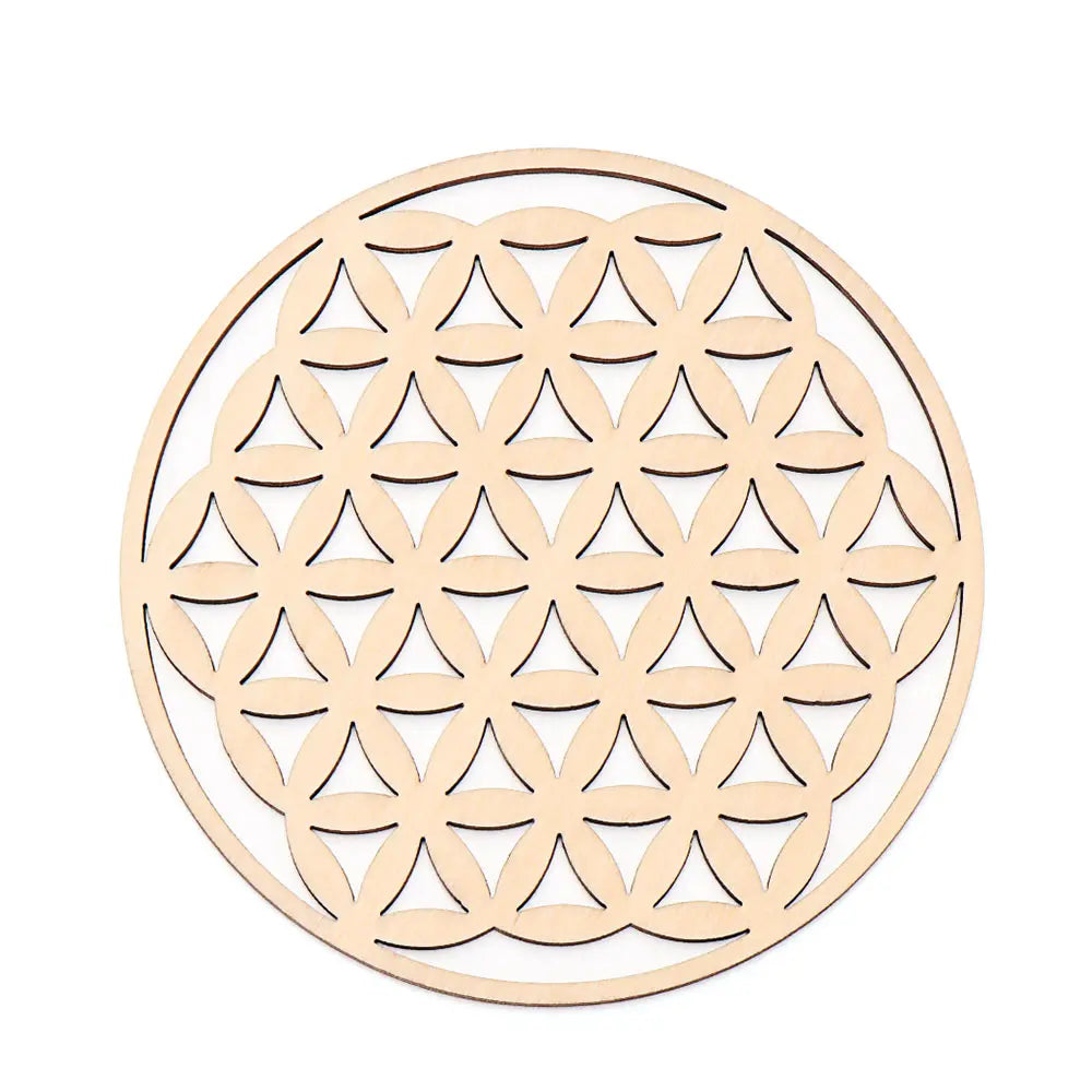 Chakra Flower of Life Natural Wood Coasters For Crystal Set