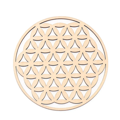 Chakra Flower of Life Natural Wood Coasters For Crystal Set