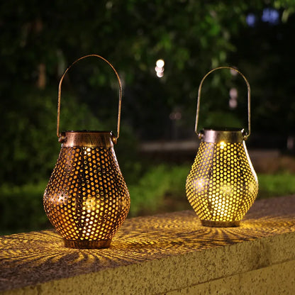 LED Solar Lantern Light Hollow Wrought Iron Projection Light Hanging Lamps Outdoor Waterproof Yard Garden Art Decoration