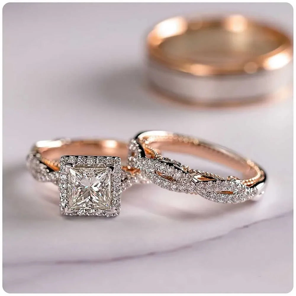 Princess Cut Cubic Zircon Bridal Ring Set LUXLIFE BRANDS