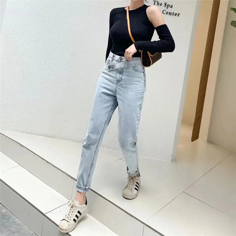 Woman Loose Boyfriends Jeans 2021 Harem Pants Vintage Washed High Waist Jeans Mom Casual Fashionable Denim Pants Mujer LUXLIFE BRANDS