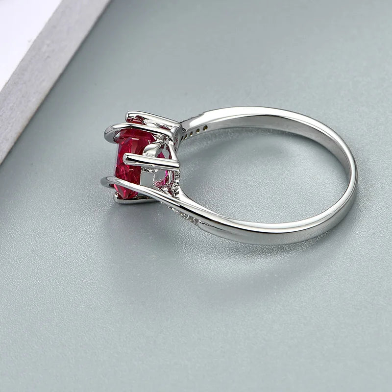 ATTAGEMS Heart Shape Ruby 925 Sterling Silver Ring 2.5 Carats Women Love Ring for Party Wedding and Engagement Romantic Gift Luxlife Brands