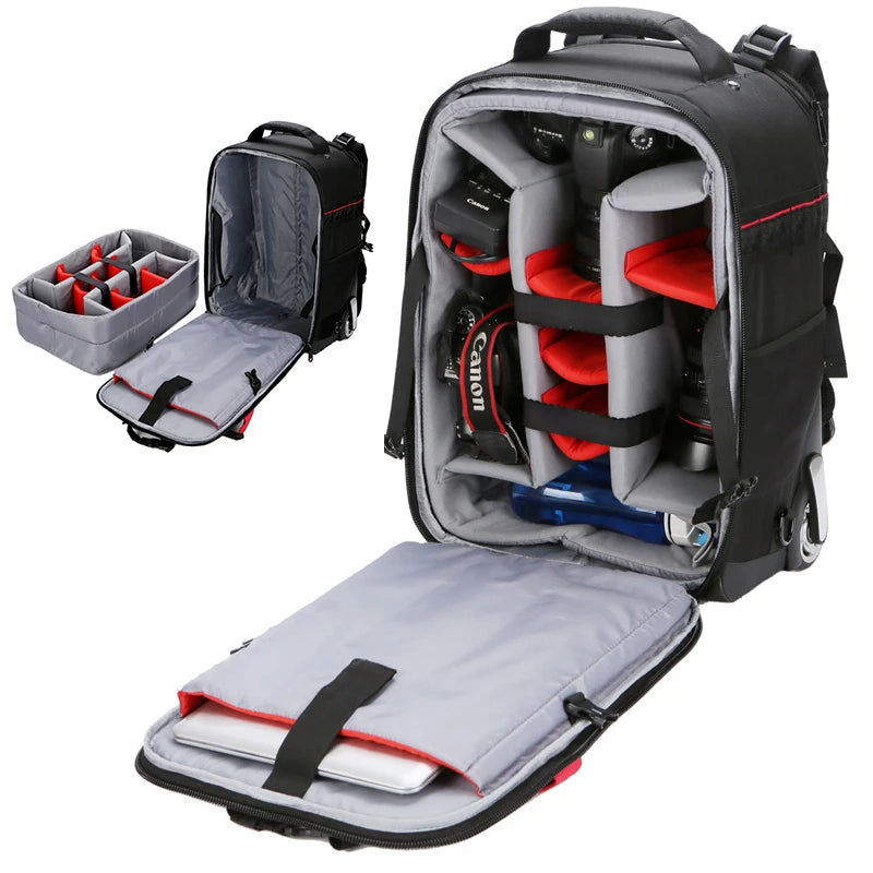 Professional DSLR camera trolley suitcase on wheels