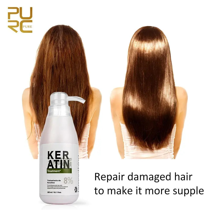 PURC Brazilian Keratin Treatment Straightening Hair 8% Formalin 300ml Pure Eliminate Frizz Smoothing Curly Hair Care Products