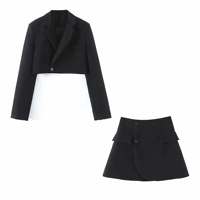 XEASY Women Blazer Clothing Two Piece Set Women Suits With Skirt Female Suit Tweed Long Sleeves Short Skirt Suits Blazer