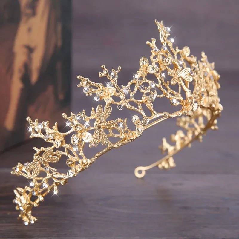 FORSEVEN Gold Color Tiaras Crown Baroque Style Bride Hair Jewelry Headpiece Shining Crystal Noiva Wedding Girls Hair Accessories LUXLIFE BRANDS