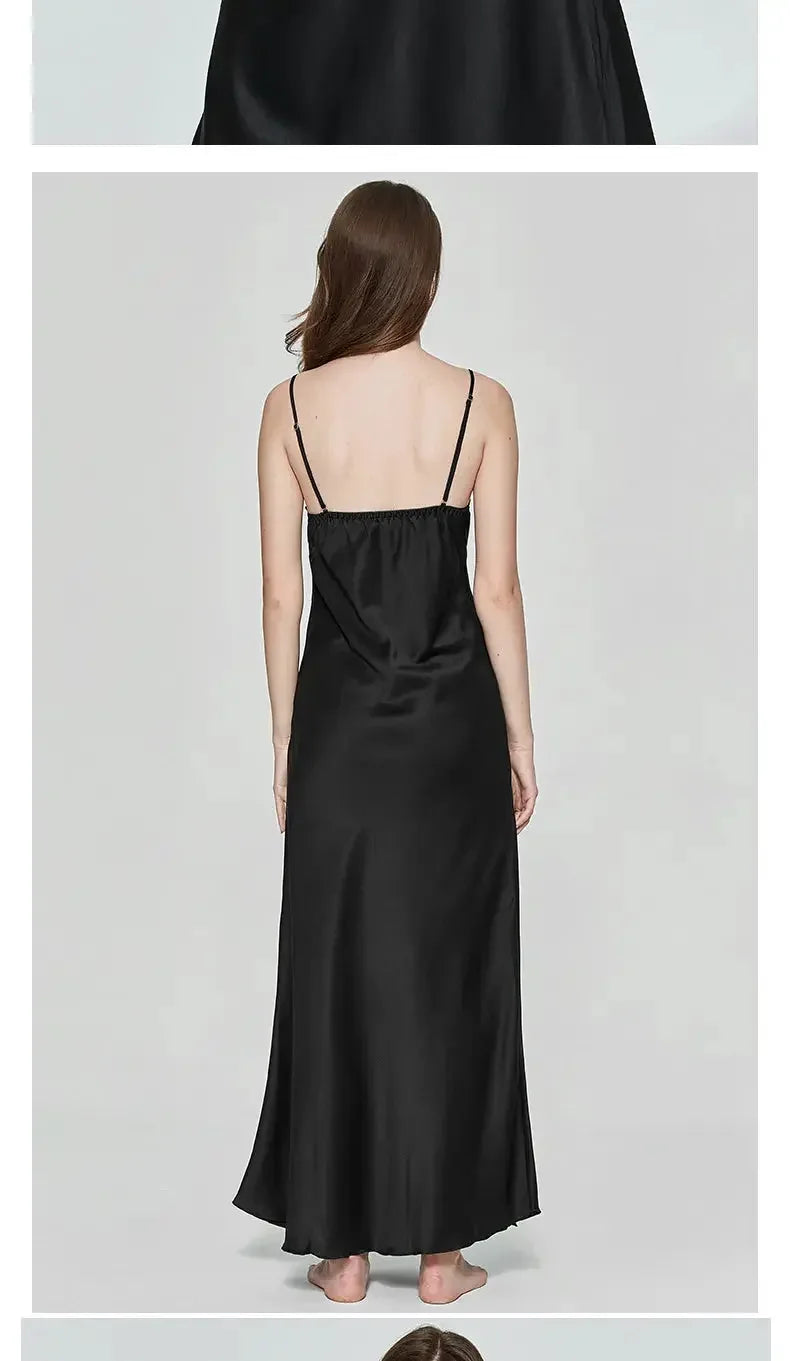 Sexy Women Nightgown Long Night Dress Artificial Silk Stain Deep-V Sleepwear Female Dressing Gown Nightie Nightwear - LUXLIFE BRANDS