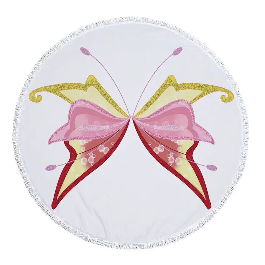Summer Microfiber Round Beach Towel Circle Fairy Cupid Wings Print Shower Bath Towels Yoga Mat Blanket toalla de playa redonda