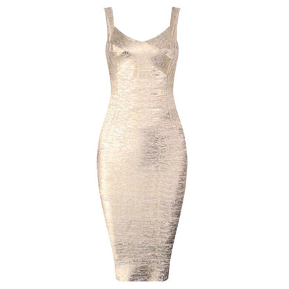 High Quality New Slip Gold Print Rayon Bandage Dress Foiling Sexy Celebrity Bodycon Cocktail Party Dress