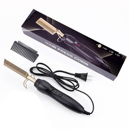 Heated Hair Straightener Comb Professional Hair Flat Irons Curling Brush Gold Titanium Alloy Hair Straightener Hot Comb