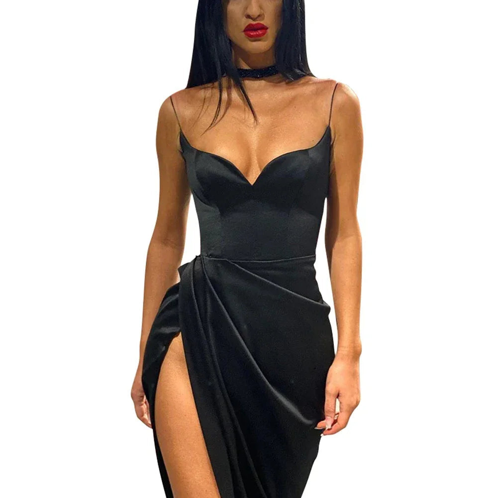 Women’s Sexy High Slit Satin Maxi Dress LUXLIFE BRANDS