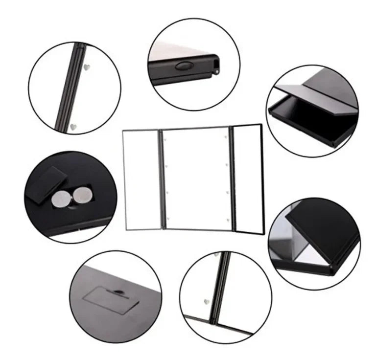 Portable LED Light Makeup Mirror Vanity lights Compact Make Up Pocket mirrors Vanity Cosmetic hand folding led Mirror lamp LUXLIFE BRANDS