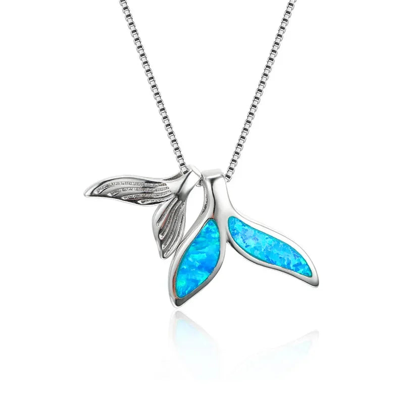 Boho Fashion Sea Animal Dolphin Pendant Necklace for Women Girl Inlay Imitation Blue Opal Necklace Wedding Party Jewelry Luxlife Brands
