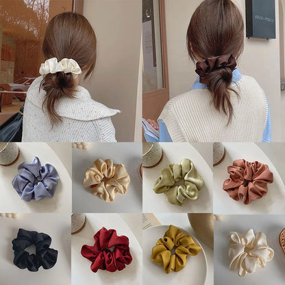 Women Silk Scrunchie Elastic Handmade Multicolor Hair Band Ponytail Holder Headband Hair Accessories 1PC Satin Silk Solid Color LUXLIFE BRANDS