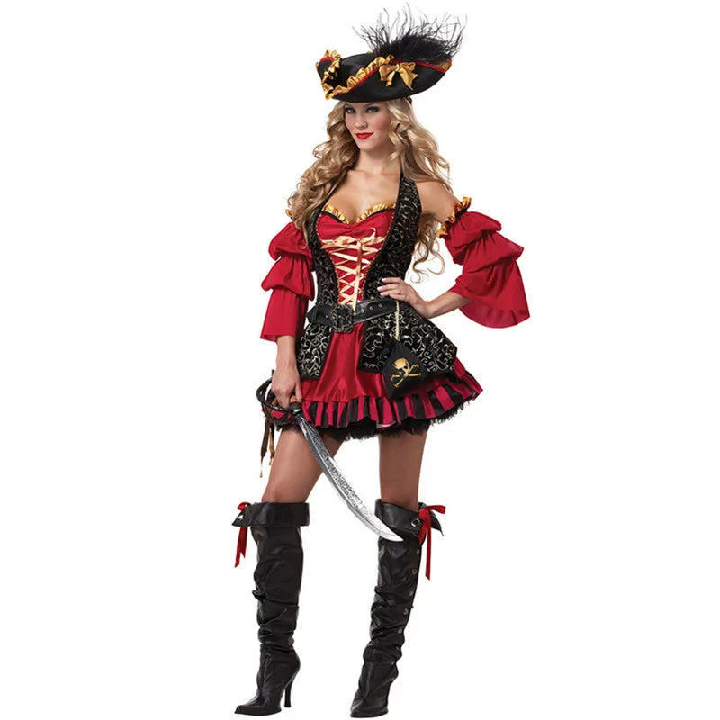 Women Sexy Pirate Costume Halloween Carnival Party Role Play Uniform Bar Costume With Hat